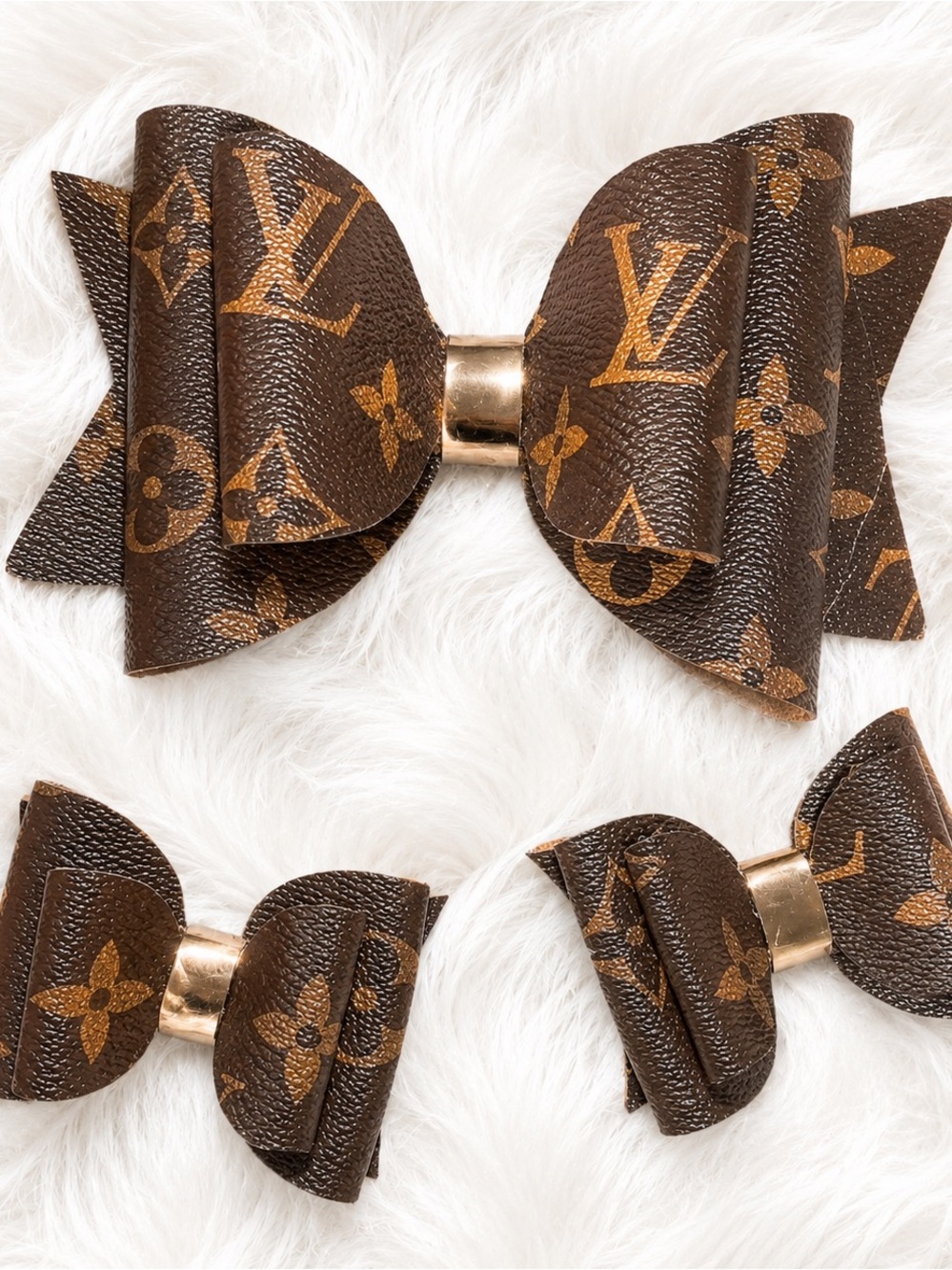 Brown Monogram Hair Bow Set made out of handbags
